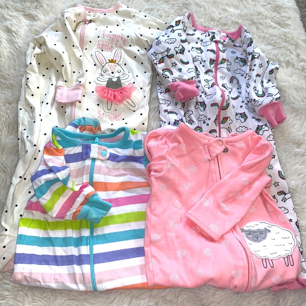 4 Lightly Used Sleepers sz 3-6 Months